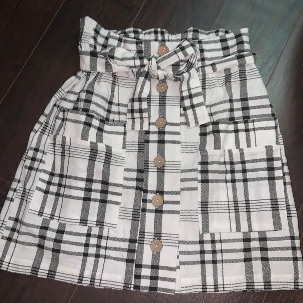 button up bow plaid skirt